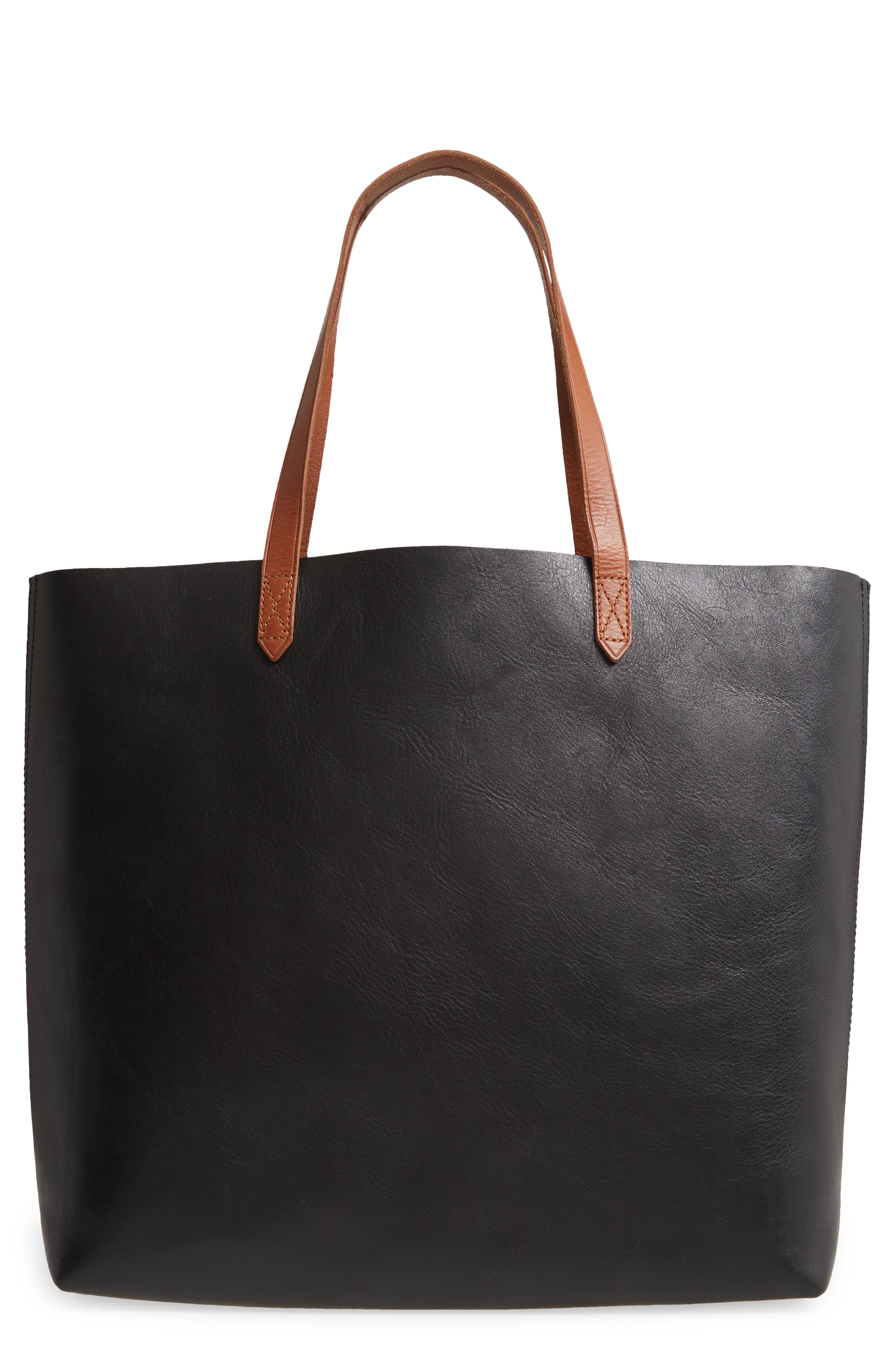 The Transport Leather Tote, Main, color, TRUE BLACK W/ BROWN