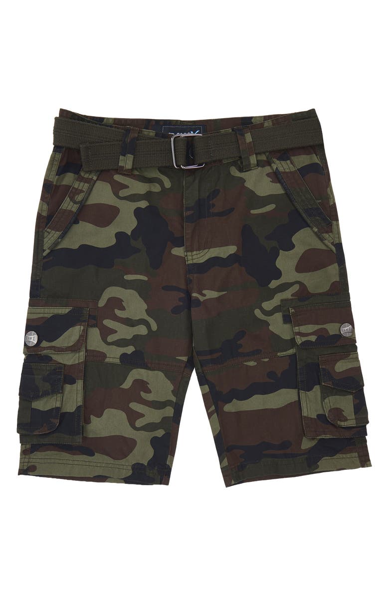 XRAY Kids' Belted Cotton Twill Cargo Shorts, Main, color, Olive Camo