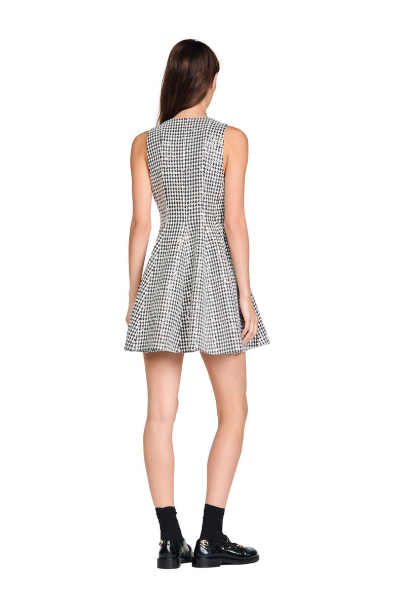 SANDRO Tweed and sequin short dress, Alternate, color, Black / White