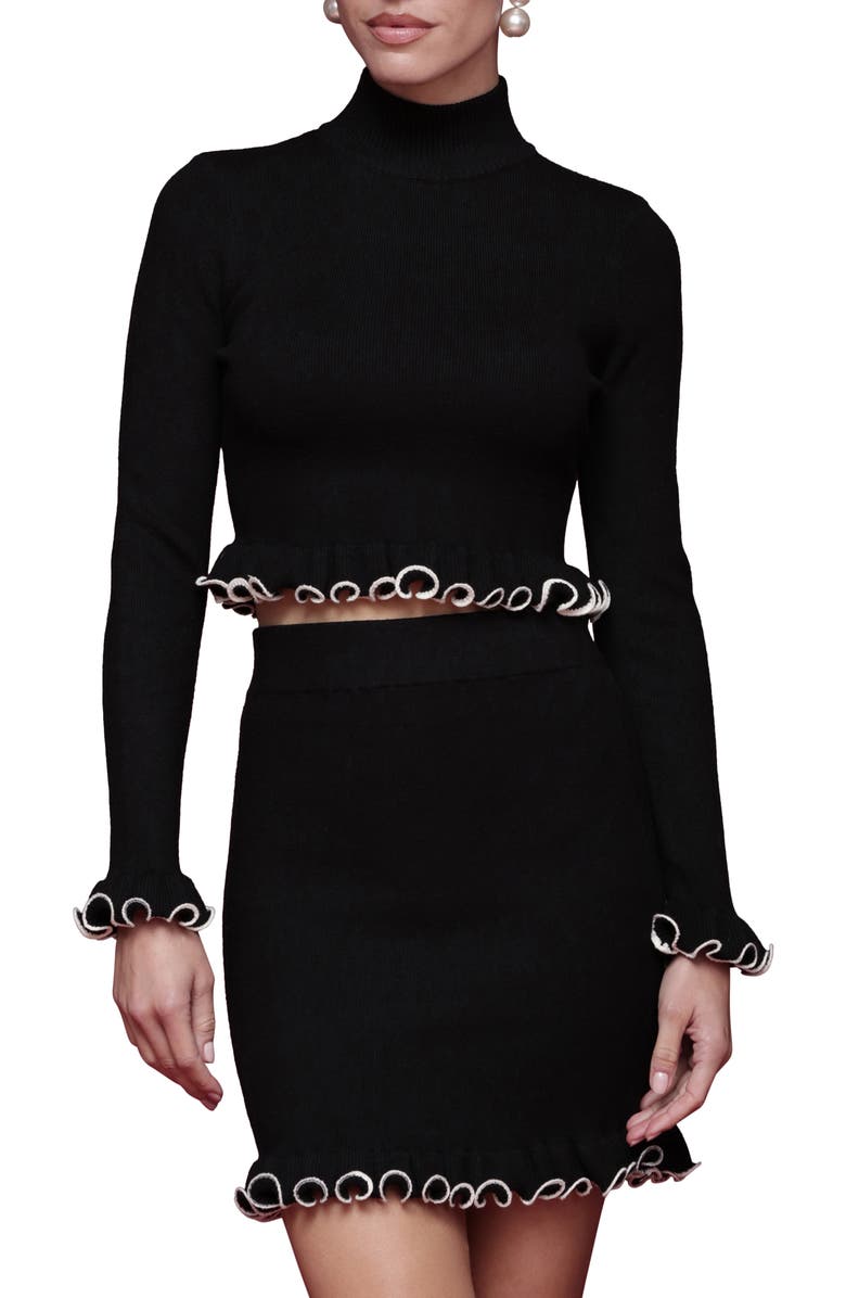 Avec Les Filles Ruffle Trim Mock Neck Sweater, Main, color, 