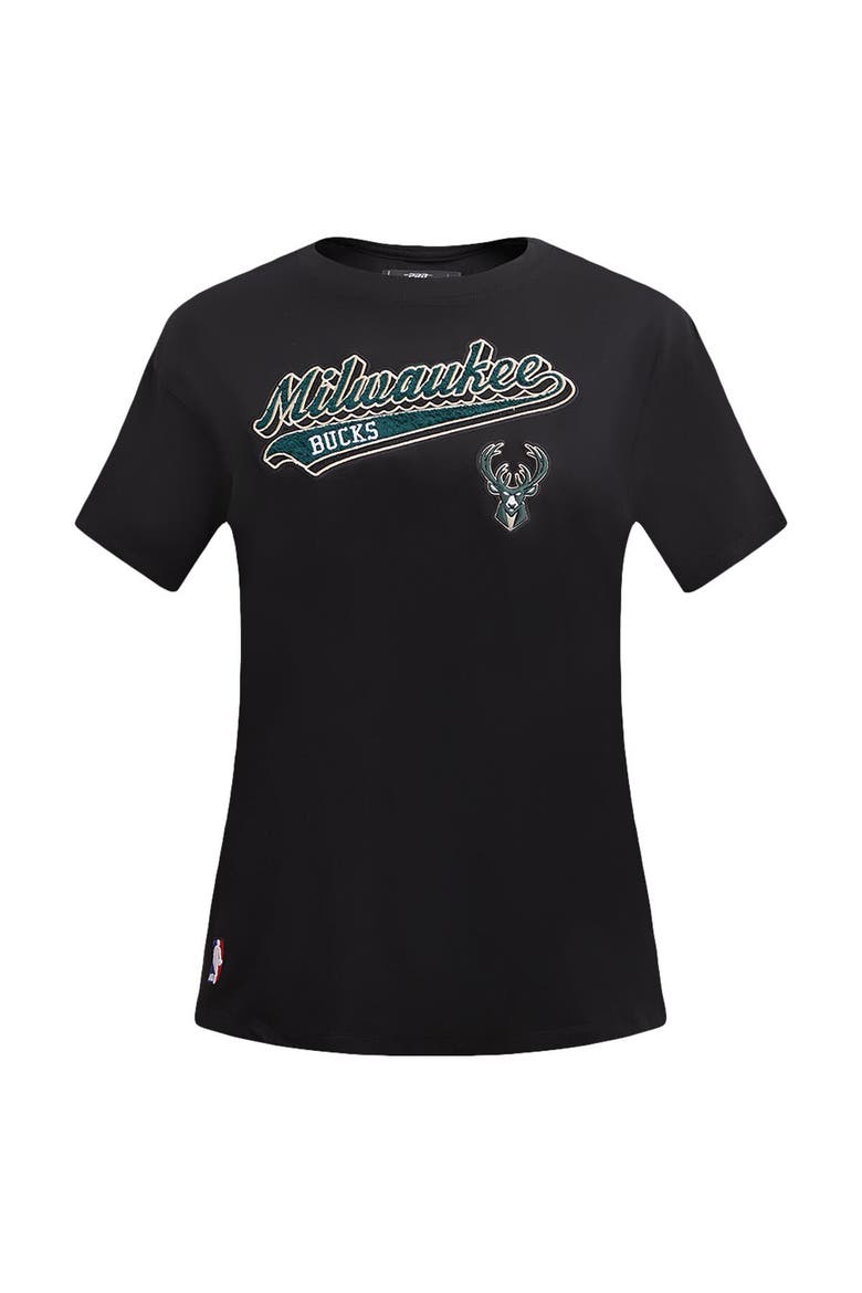 Women's Pro Standard Black Milwaukee Bucks Script Boyfriend T-Shirt, Alternate, color, Black