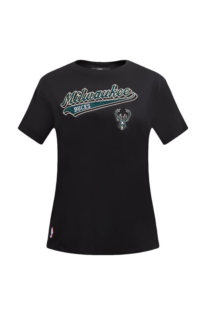 PRO STANDARD Women's Pro Standard Black Milwaukee Bucks Script Boyfriend T-Shirt, Alternate, color, Black