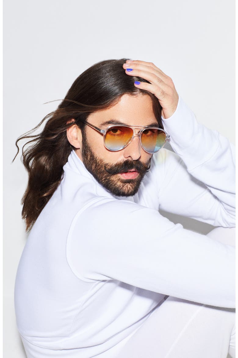 x Jonathan Van Ness Tosca 57mm Aviator Sunglasses, Alternate, color, CLEAR/ RAINBOW