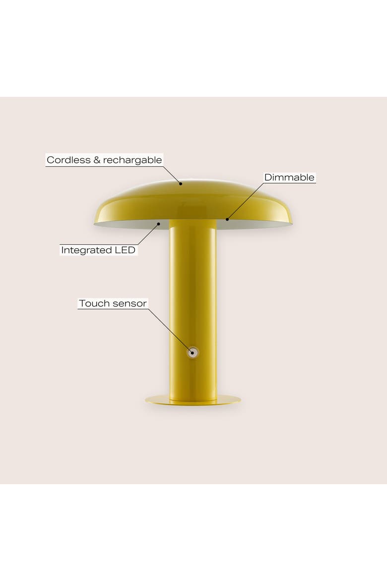 Suillius Contemporary Bohemian Rechargeable/Cordless Iron Integrated Portable LED Mushroom Table Lamp, Alternate, color, Yellow
