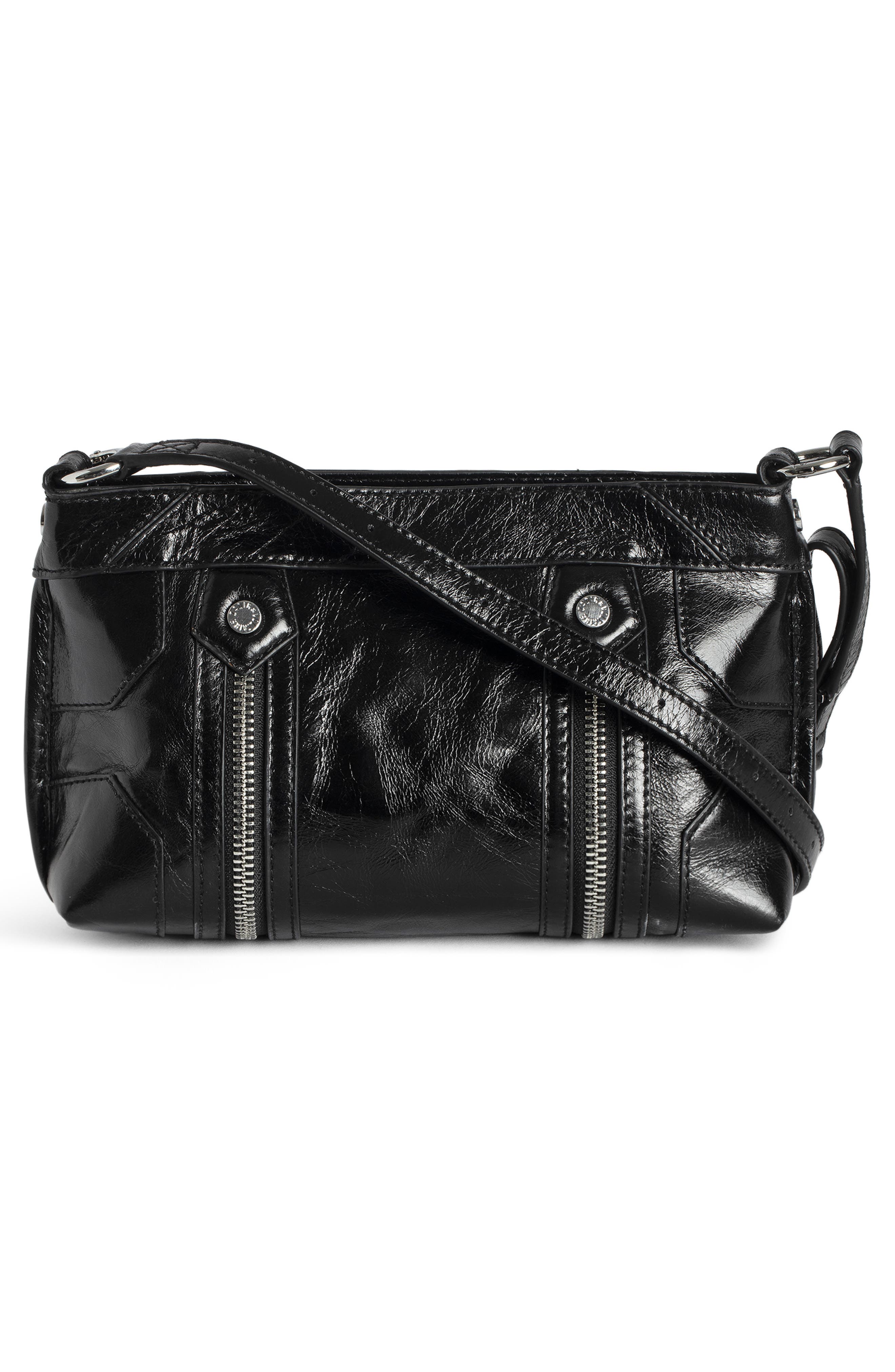 Zadig & Voltaire Sunny Mood Vintage Patent Crossbody Bag, Alternate, color, Noir