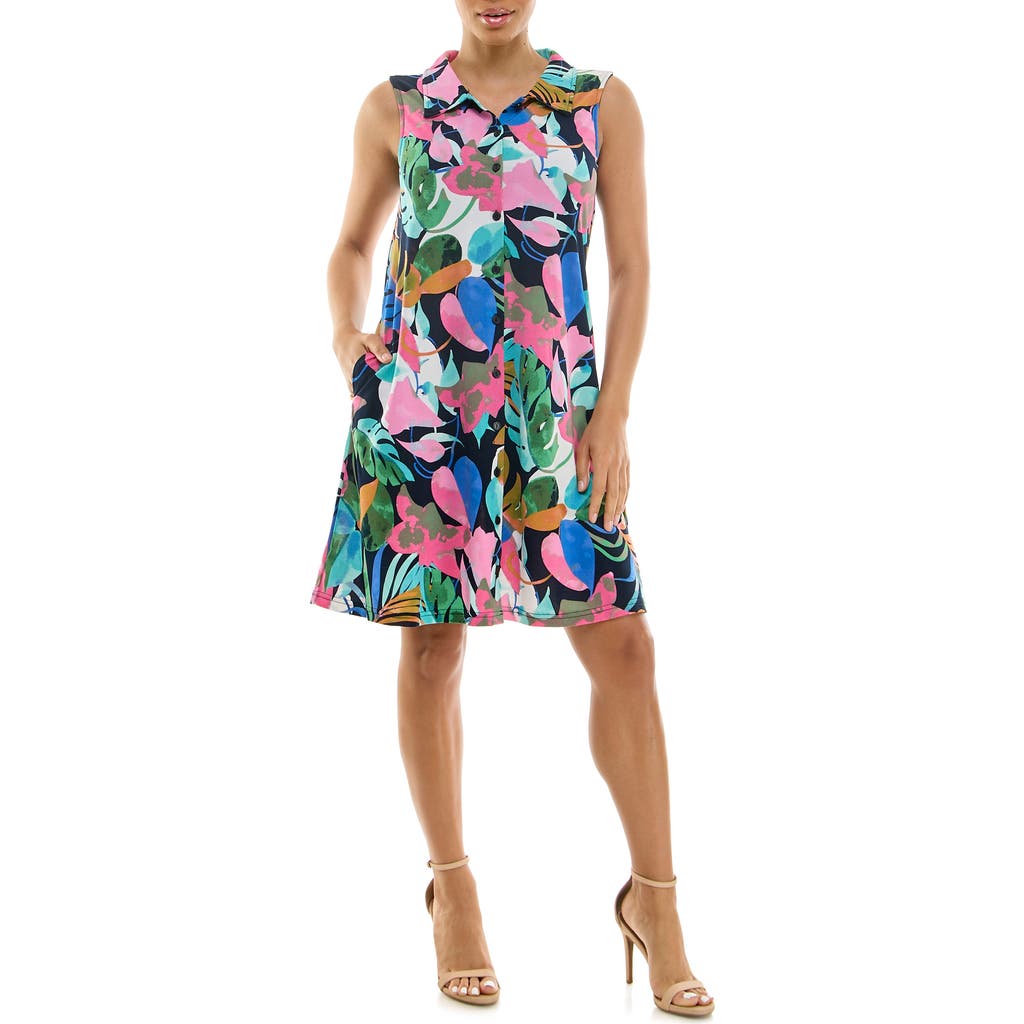 Nina Leonard Sleeveless Trapeze Dress In Multi