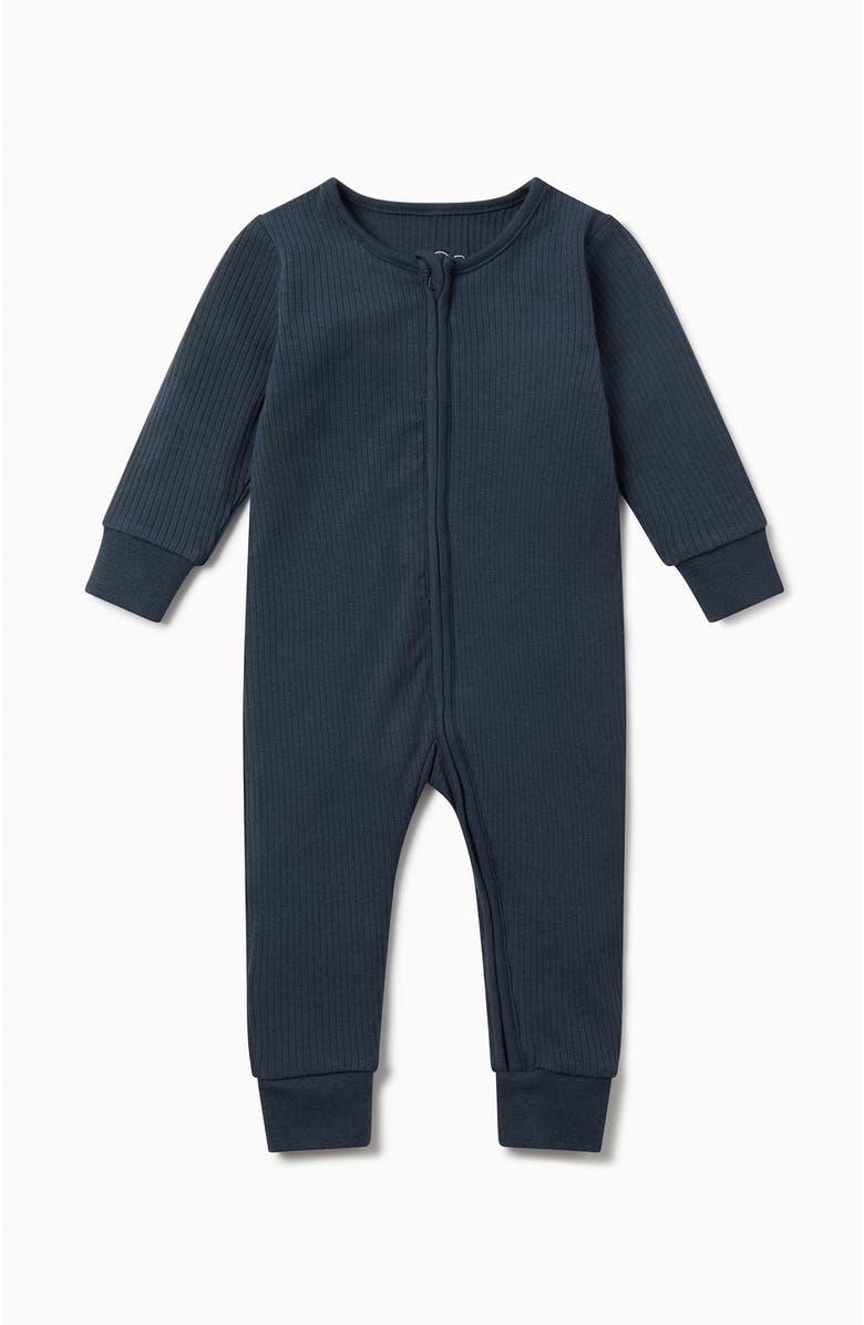 MORI Ribbed Two Way Zip-Up Sleepsuit, Main, color, Navy