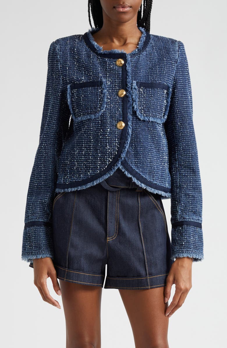 Cinq à Sept Zanda Cotton Tweed & Denim Jacket, Main, color, 