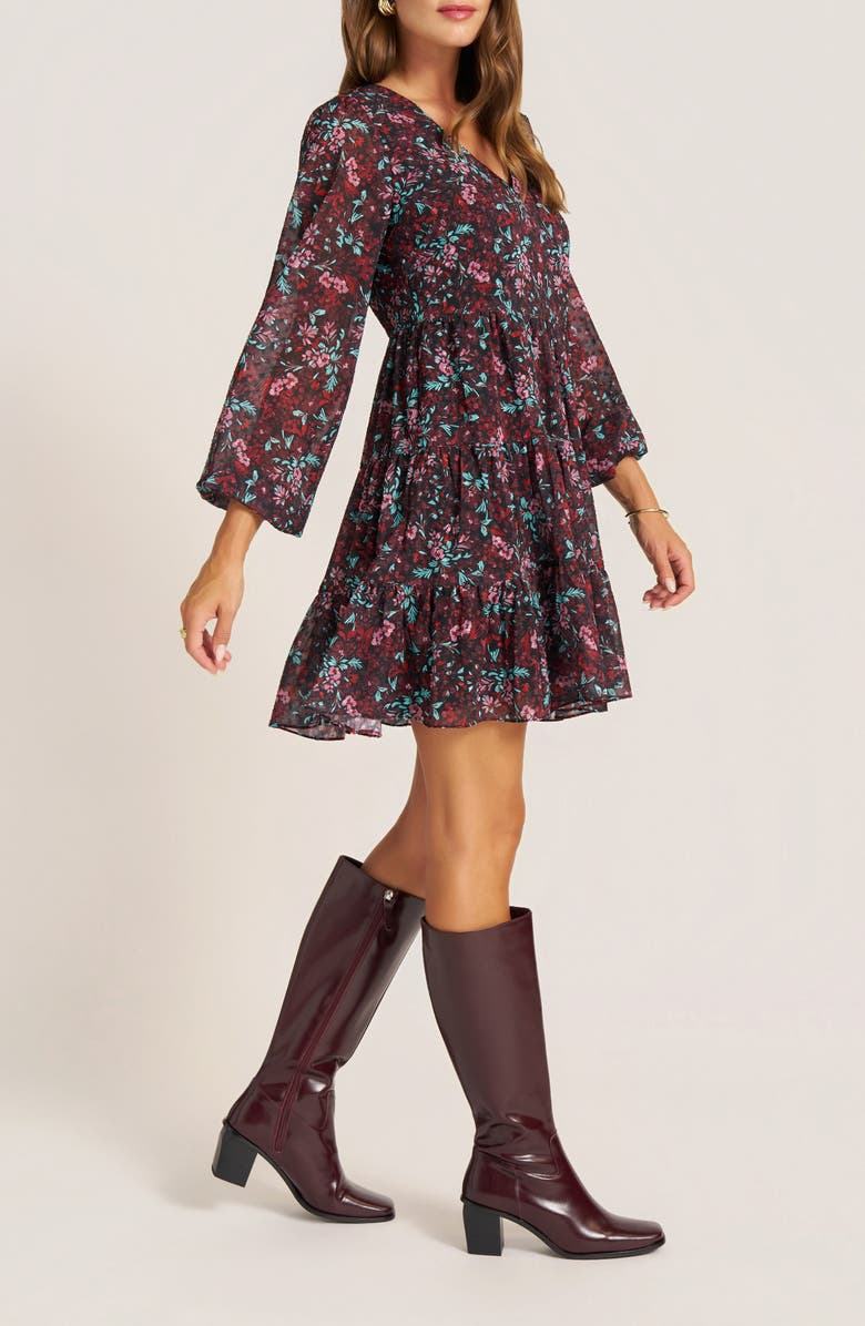 matty m. Meadow Balloon Sleeve Minidress, Alternate, color, Berry