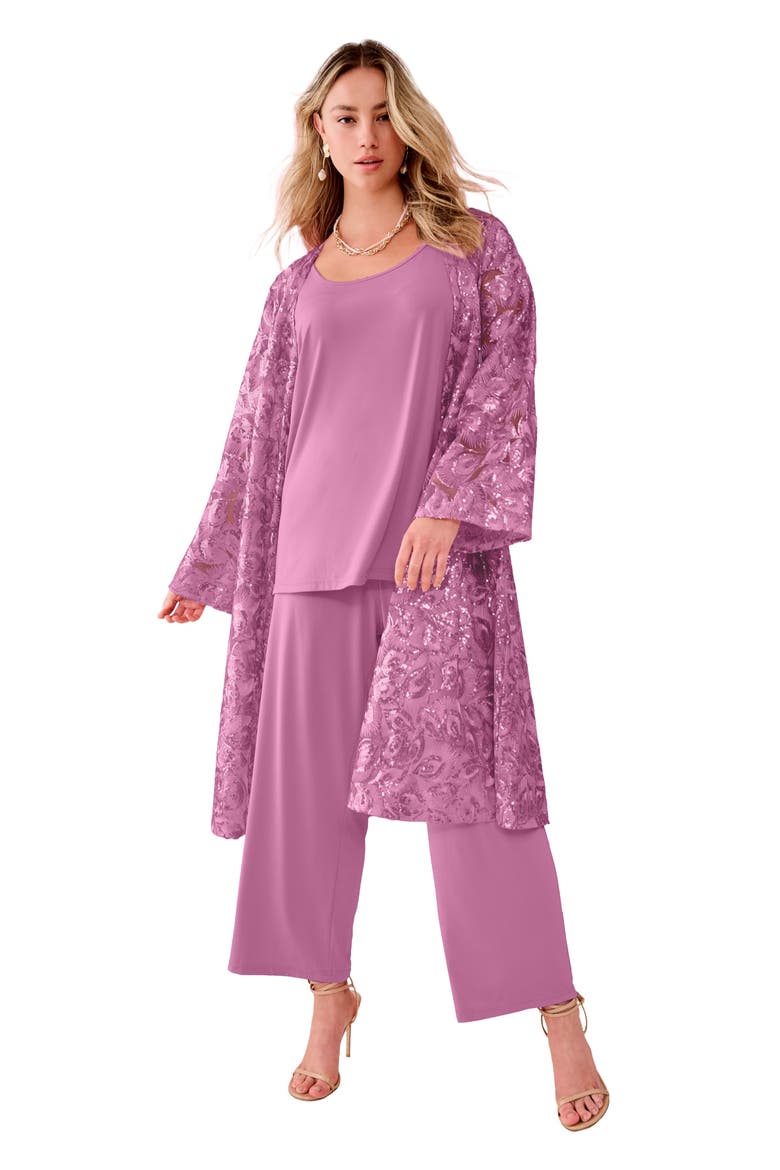 Sequin Lace Duster Pantset, Main, color, MAUVE ORCHID