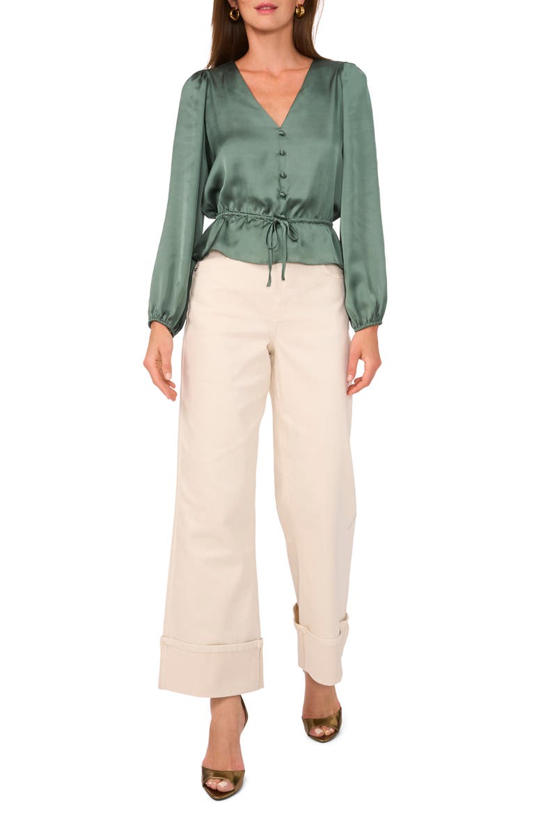 Satin Peplum Top, Alternate, color, DARK FOREST