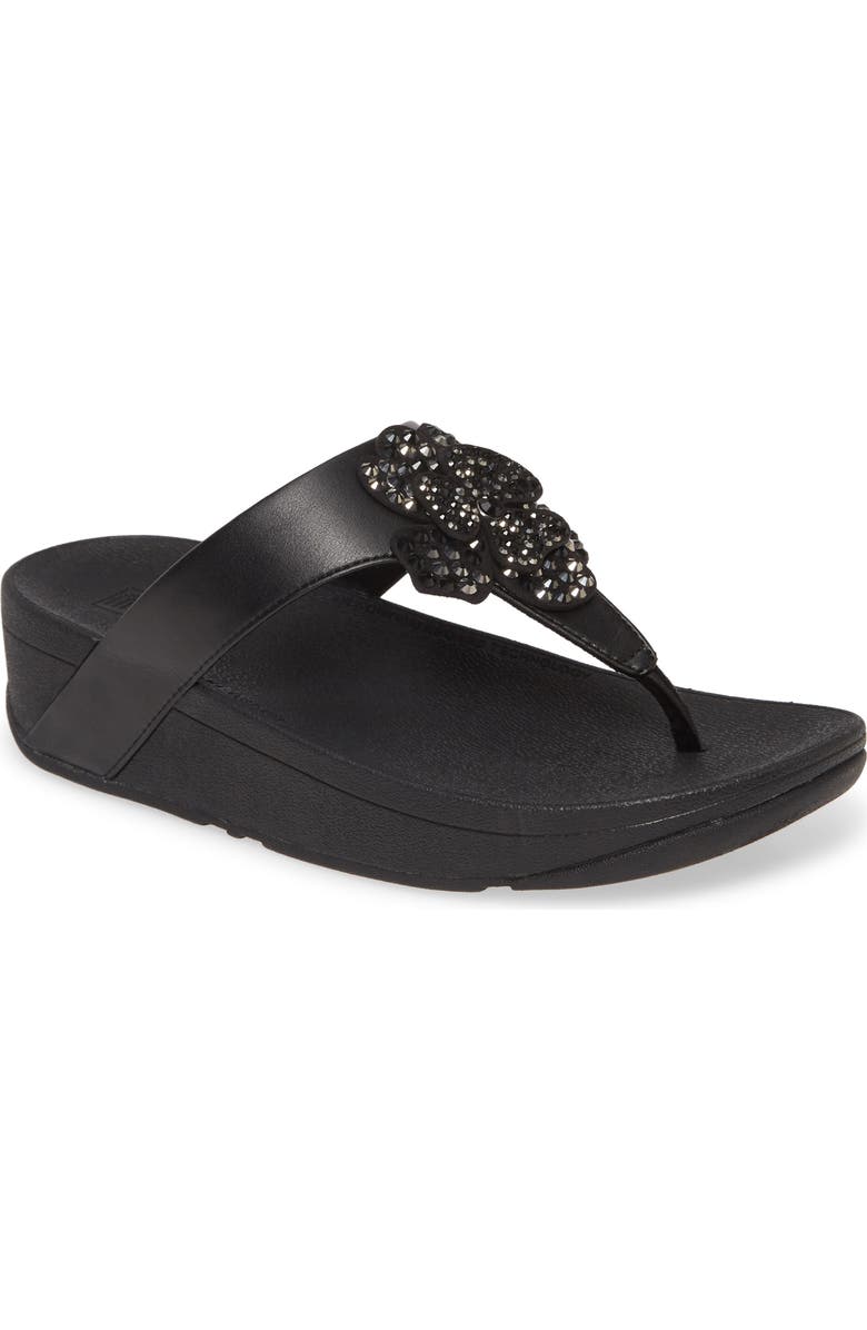FitFlop Lottie Crystal Flower Wedge Flip Flop, Main, color,