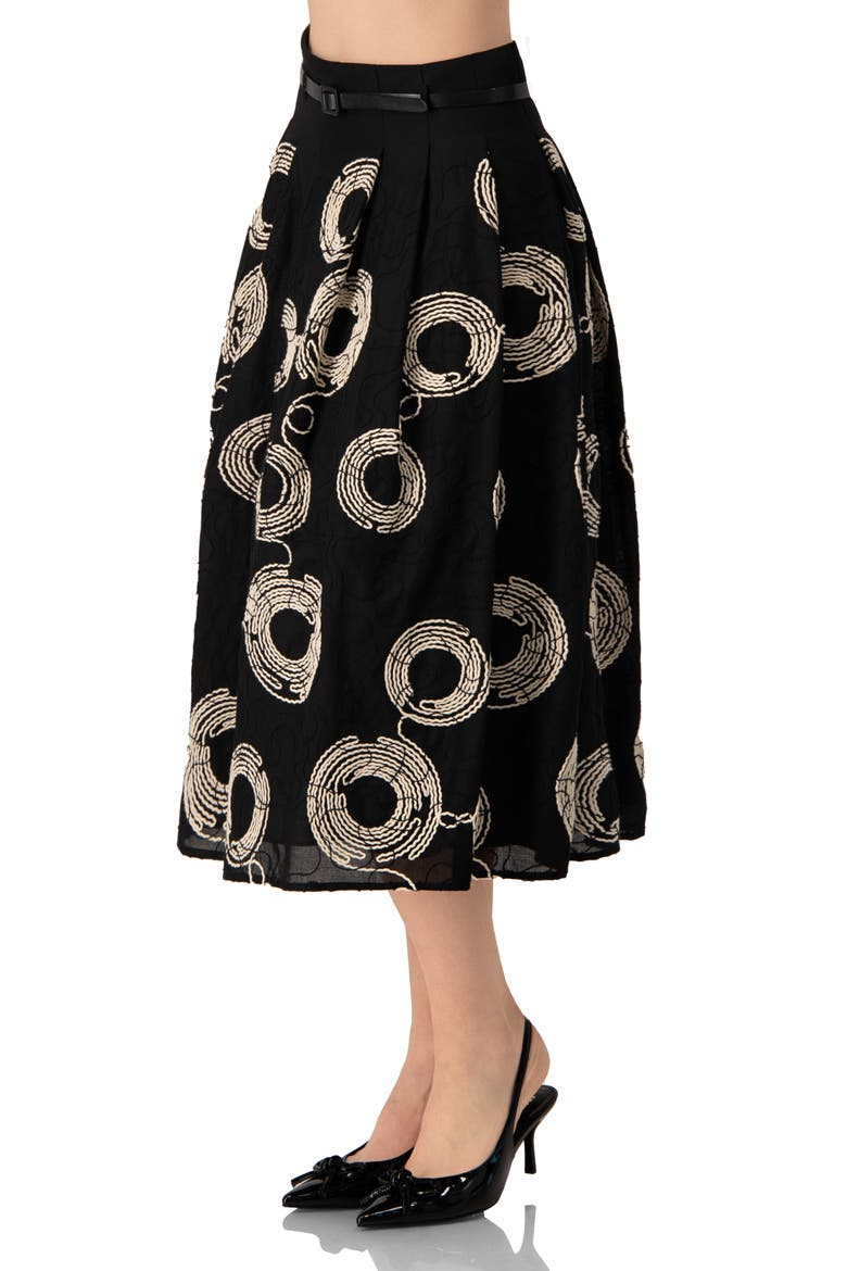 Embroidered Midi Skirt with Belt, Alternate, color, Black