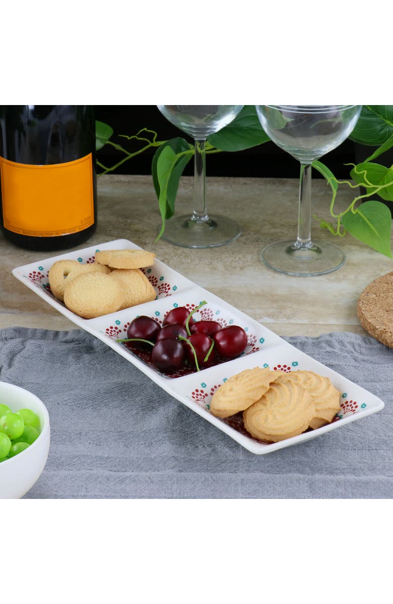 Gibson Village Vines 13.5 Inch Ceramic Rectangular 3 Section Tray, Alternate, color, Multi