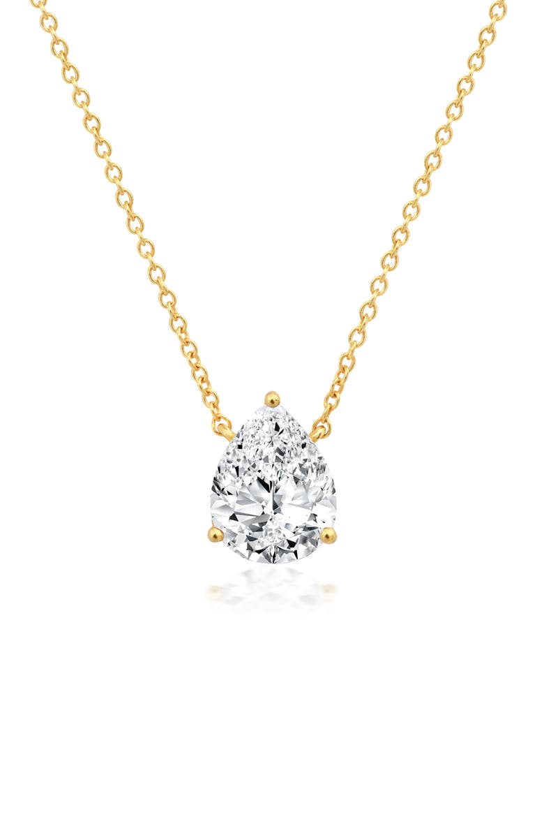 Solitaire Pear Pendant Necklace, Main, color, 18KYG/ CLEAR STONE
