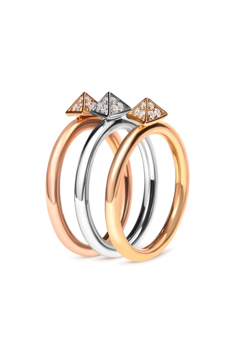 14K Tri Color Gold 1/3 Cttw Diamond Stackable Band Ring Set, Alternate, color, Yellow