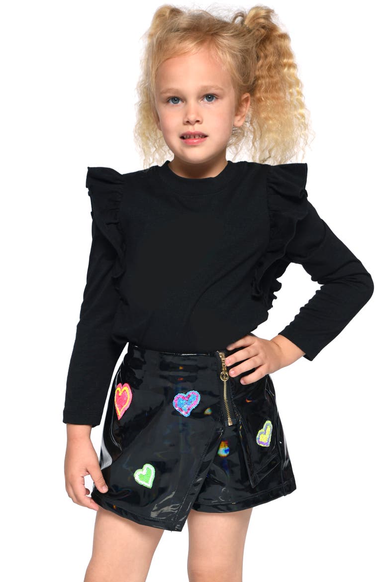 Kids' Sequin Heart Faux Leather Skort, Alternate, color, BLACK MULTI