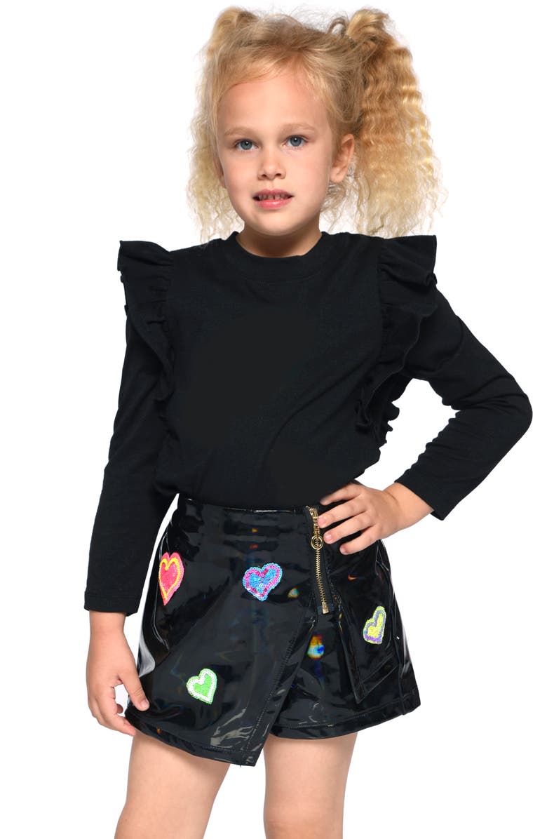 Truly Me Kids' Sequin Heart Faux Leather Skort, Alternate, color, 