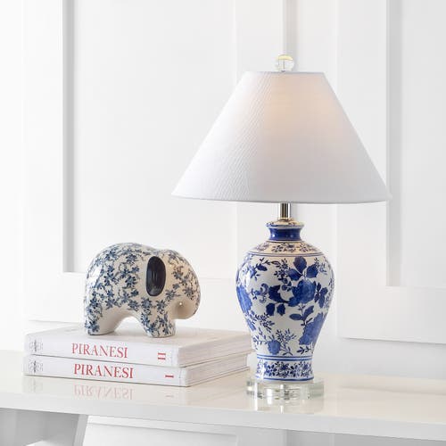 Jonathan Y Song 21.5in Chinoiserie Floral Led Table Lamp In Blue/white