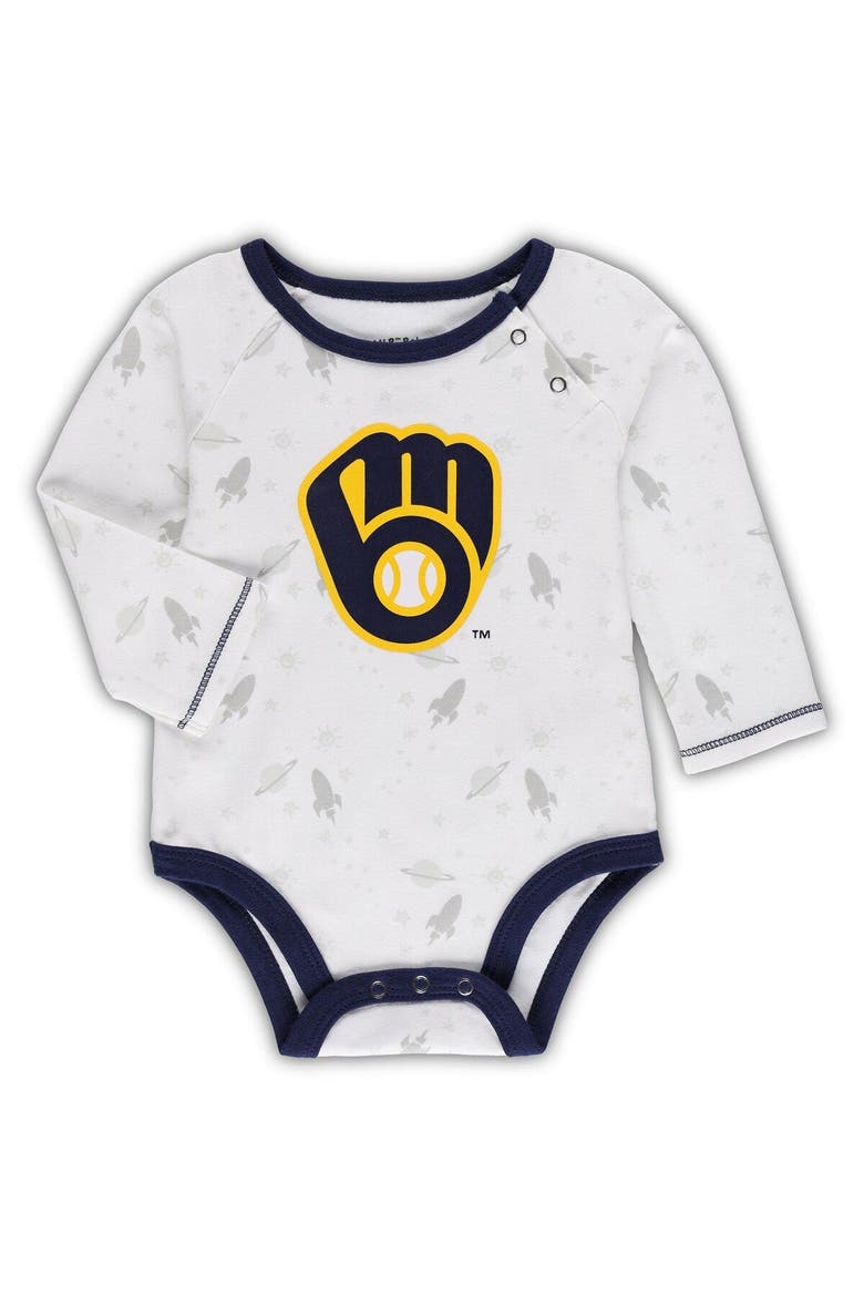 Newborn & Infant Navy/White Milwaukee Brewers Dream Team Bodysuit Hat & Footed Pants Set, Alternate, color, Navy