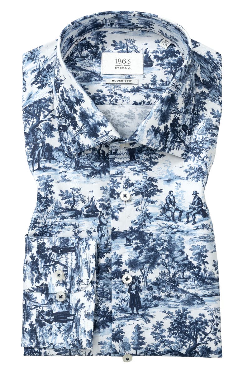 1863 by Eterna Modern Fit Toile Non-Iron Cotton Dress Shirt, Alternate, color, Blue Grey