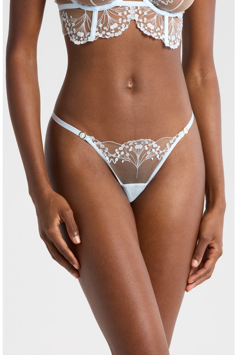 Marisa Embroidered Mesh Thong, Main, color, ICE WATER BLUE/ SHEER