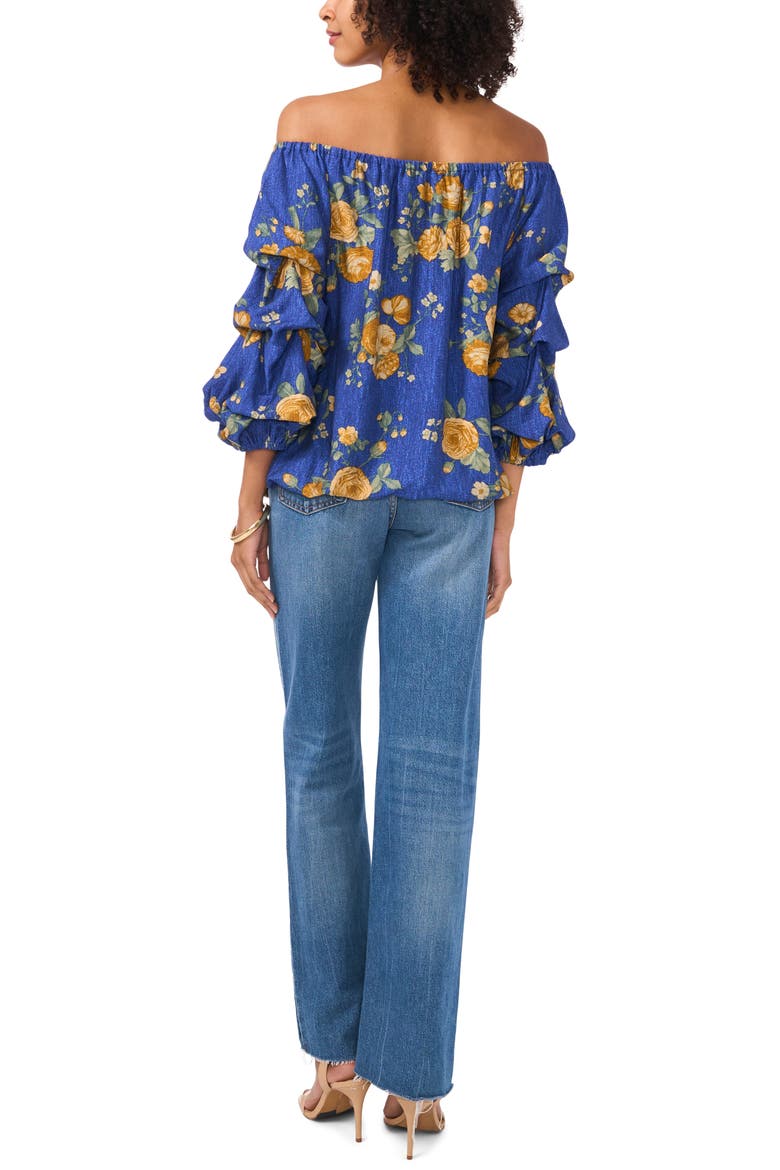 Floral Off the Shoulder Bubble Sleeve Top, Alternate, color, RIVIERA SAND