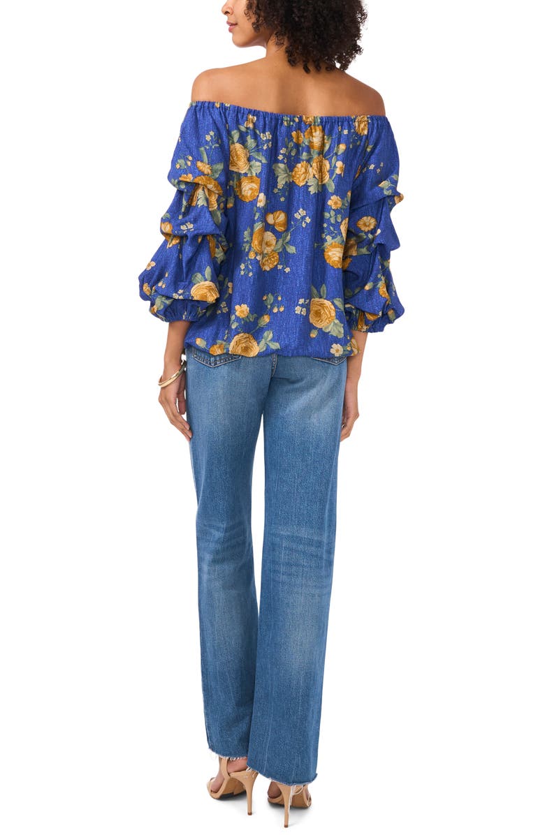 Vince Camuto Floral Off the Shoulder Bubble Sleeve Top, Alternate, color, Riviera Sand