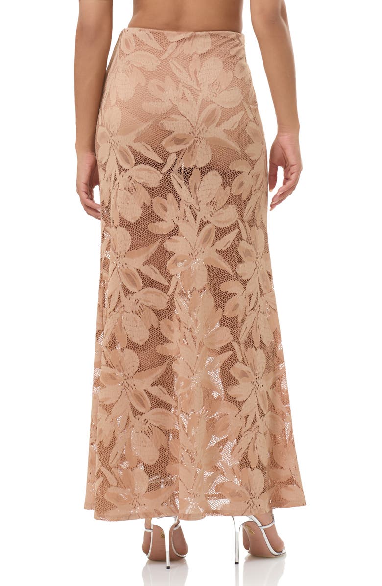 AFRM Tilly Sheer Floral Lace Maxi Skirt, Alternate, color, Almond