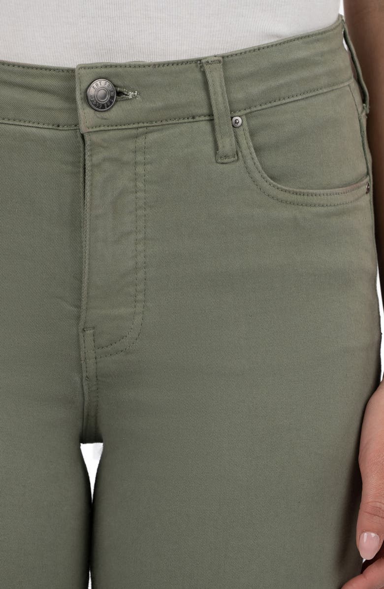 KUT from the Kloth Kelsey Fab Ab Frayed High Waist Ankle Flare Jeans, Alternate, color, Sage Green