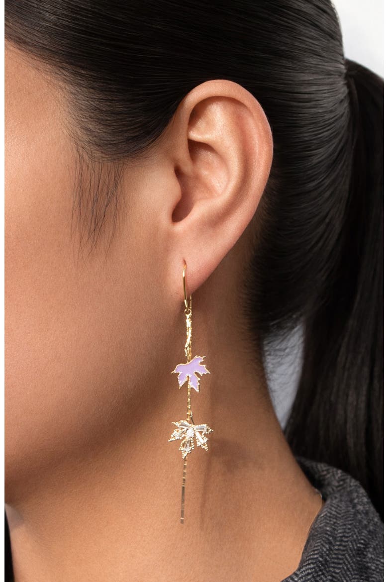Purple Leaf Threader Earrings, Alternate, color, GOLD