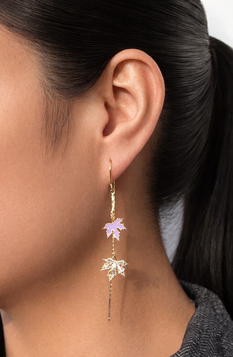 LA MENO Purple Leaf Threader Earrings, Alternate, color, Gold