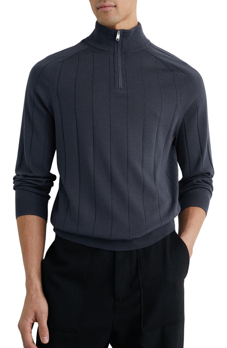 Reiss Findlay Wide Rib Merino Wool Quarter Zip Sweater, Main, color, Airforce Blue
