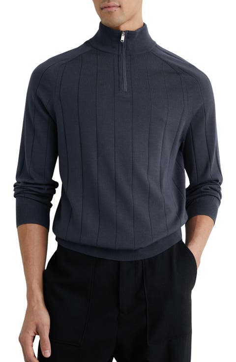 Findlay Wide Rib Merino Wool Quarter Zip Sweater