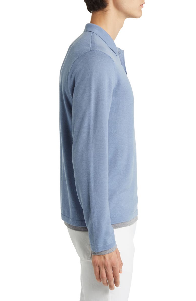 Vince Double Layer Long Sleeve Merino Wool Polo Sweater, Alternate, color, Pacific Blue/ Heather Grey