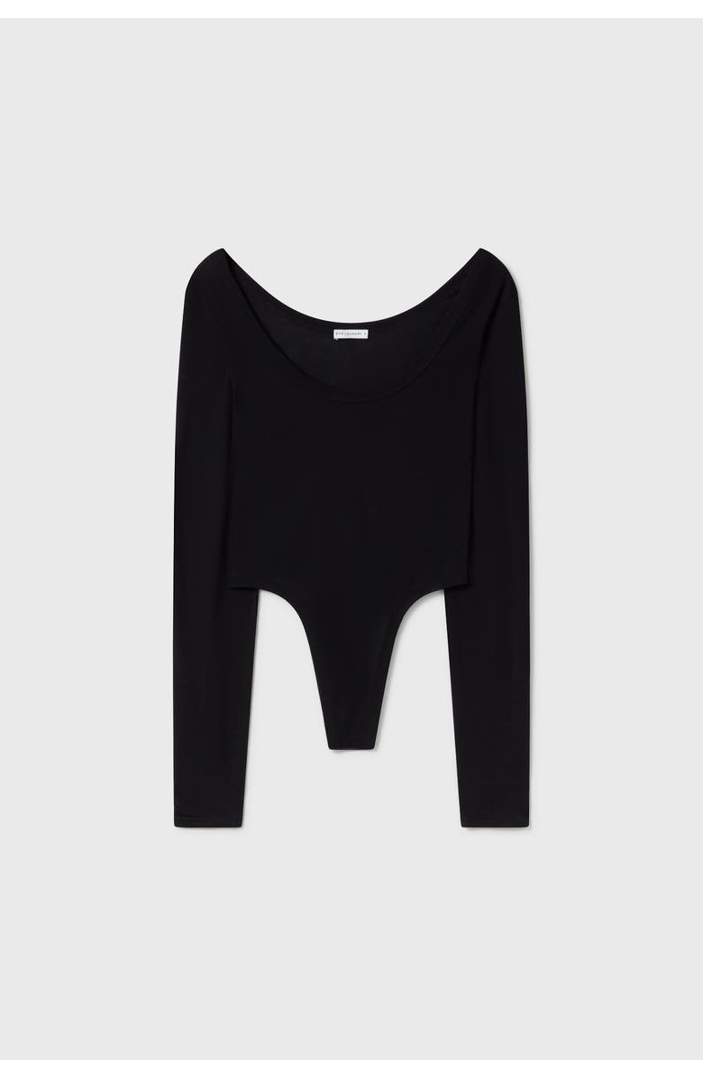SILK LAUNDRY CUTAWAY LONG SLEEVE BODYSUIT BLACK, Main, color, Black