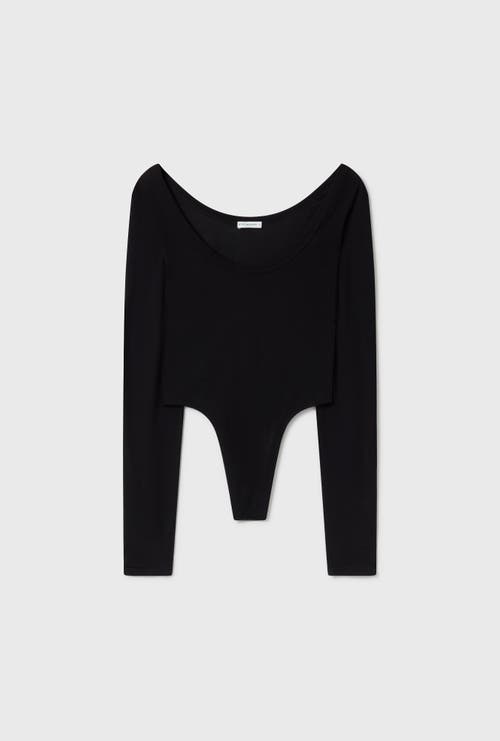 Silk Laundry Cutaway Long Sleeve Bodysuit Black In Black