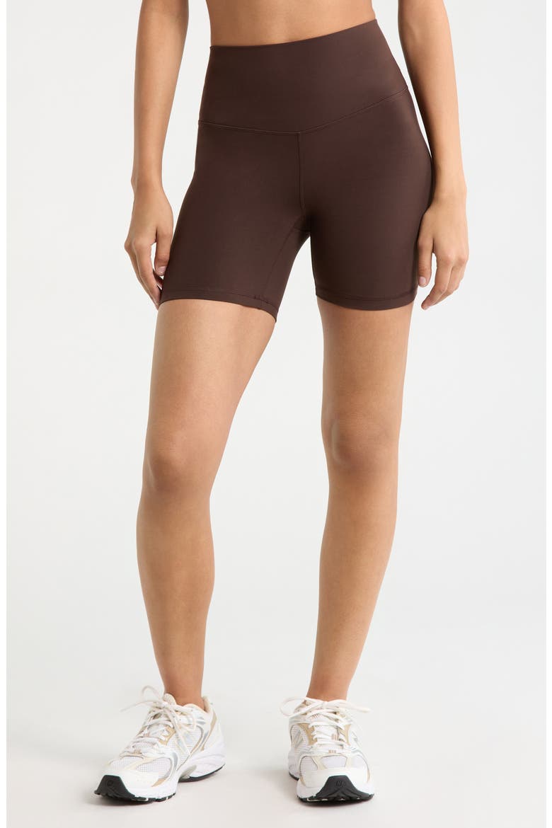 Studio Luxe Bike Shorts, Main, color, BROWN MOLE