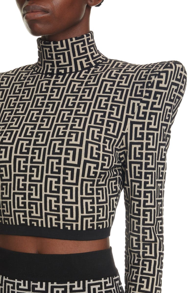 Balmain Monogram Jacquard Crop Top, Alternate, color, 