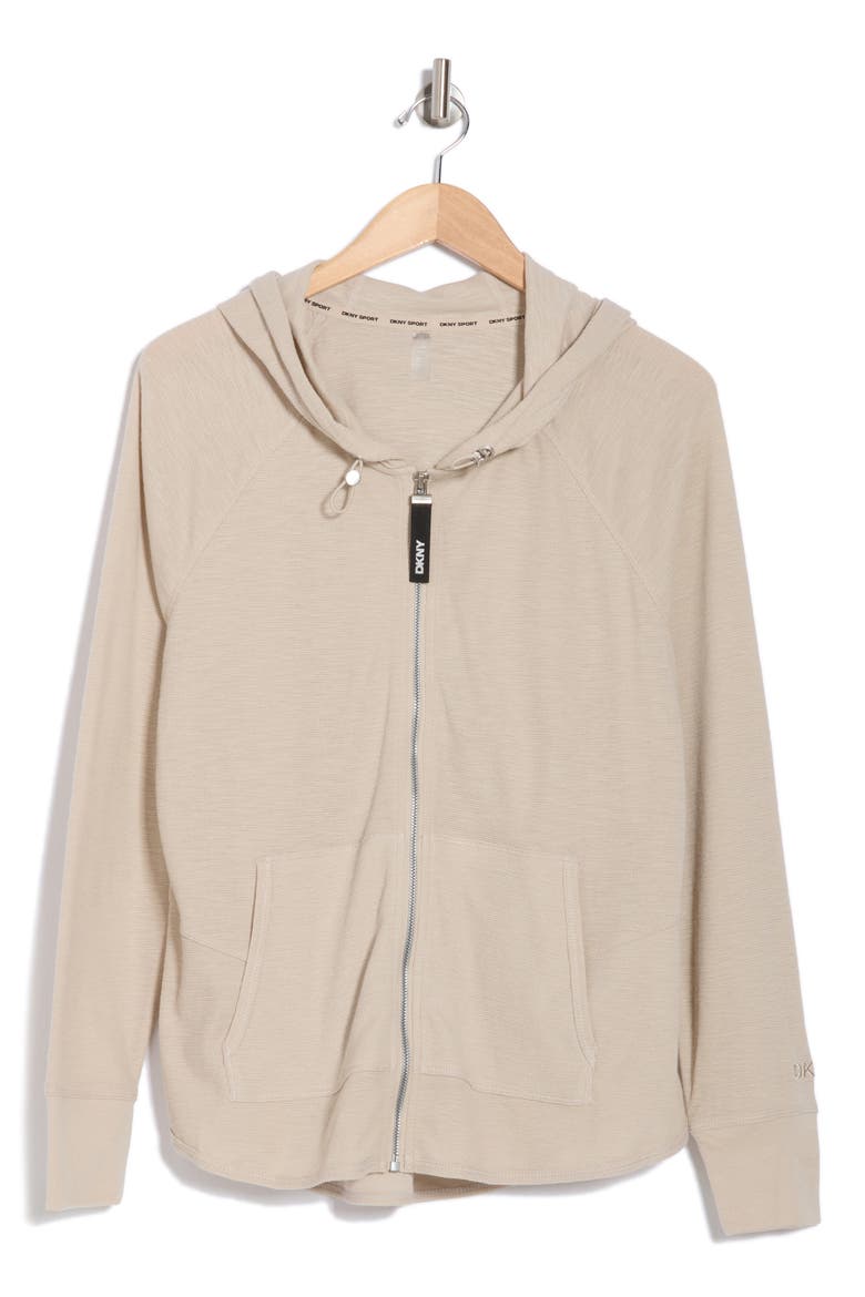 Slub Waffle Knit Zip Hoodie, Alternate, color, PEBBLE