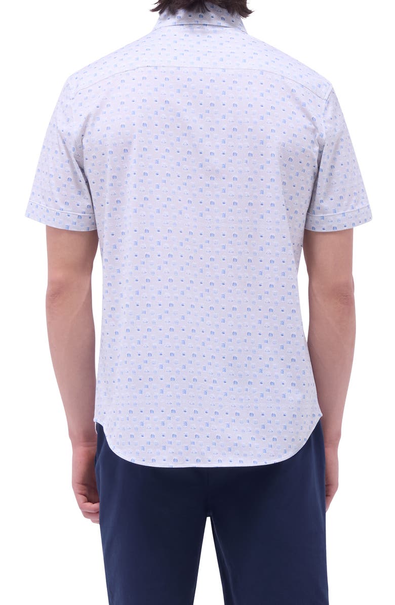 Bugatchi Miles OoohCotton<sup>®</sup> Whiskey Print Short Sleeve Button-Up Shirt, Alternate, color, Sand