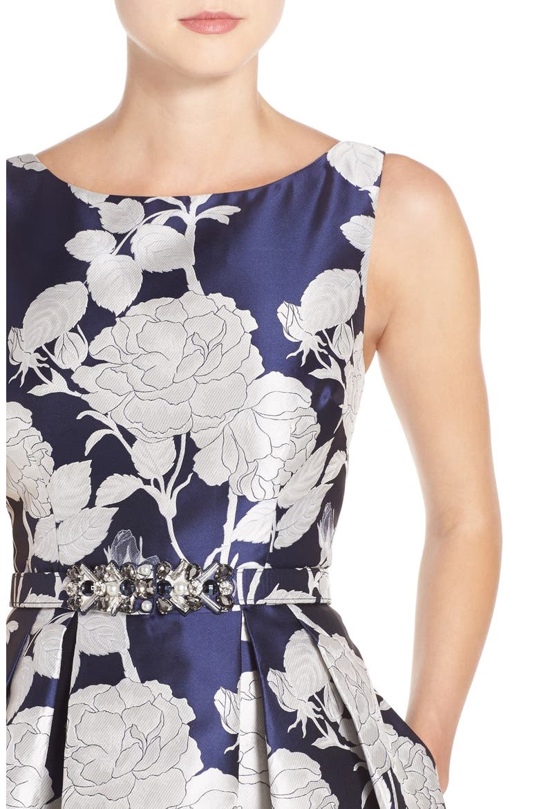 Belted Jacquard Dress, Alternate, color, NEW SILVER