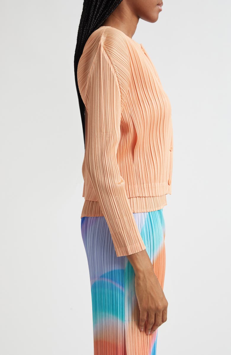 Pleats Please Issey Miyake Monthly Colors August Pleated Cardigan, Alternate, color, Coral Orange