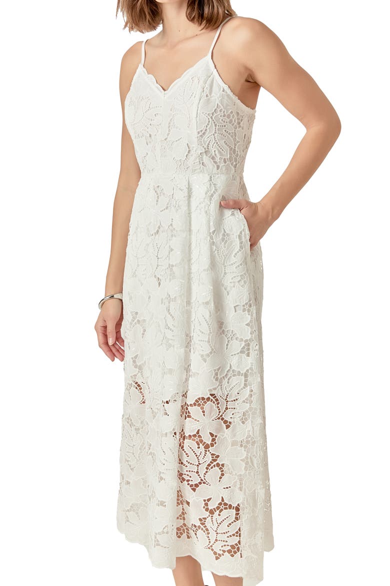 Sequin & Lace Midi Dress, Alternate, color, WHITE