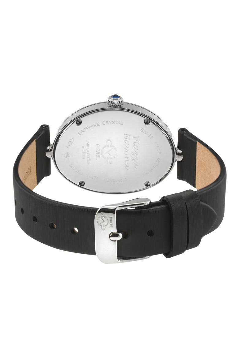 Piazza Diamond Accent Leather Strap Watch, 29mm x 38mm, Alternate, color, BLACK