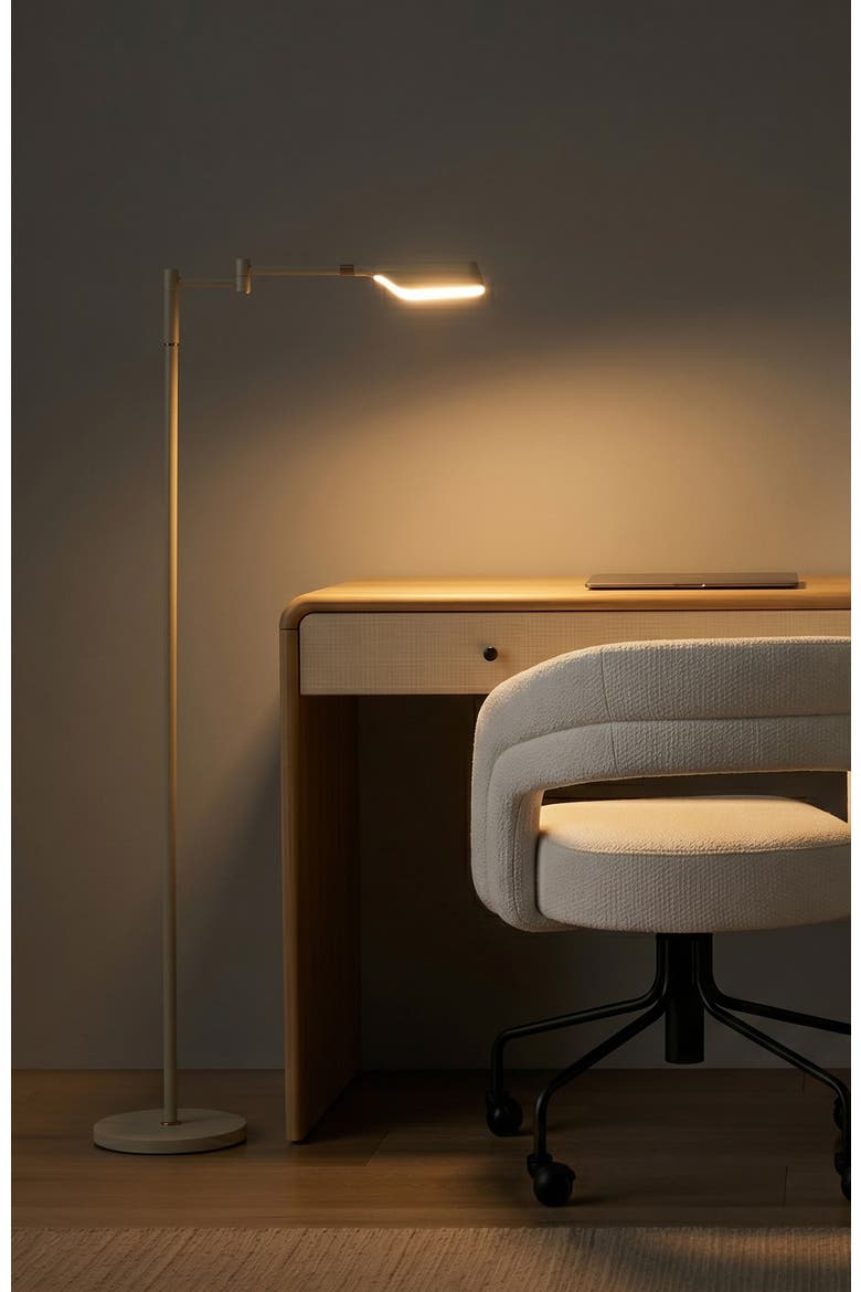 Leaf 53" Industrial LED Task Floor Lamp with Metal Empire Shade, 3-Way Dimming, Alternate, color, Cream with Gold Accents