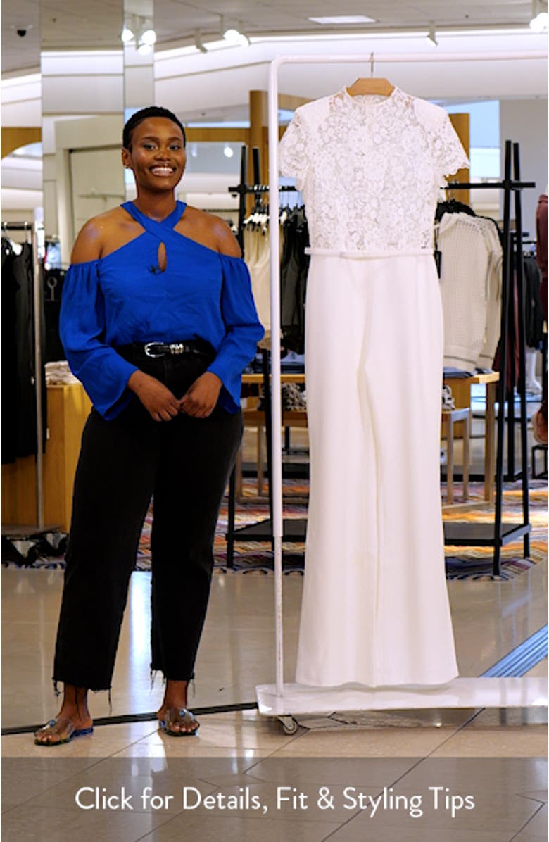 Harriet Flare Leg Lace & Crepe Jumpsuit, sales video thumbnail