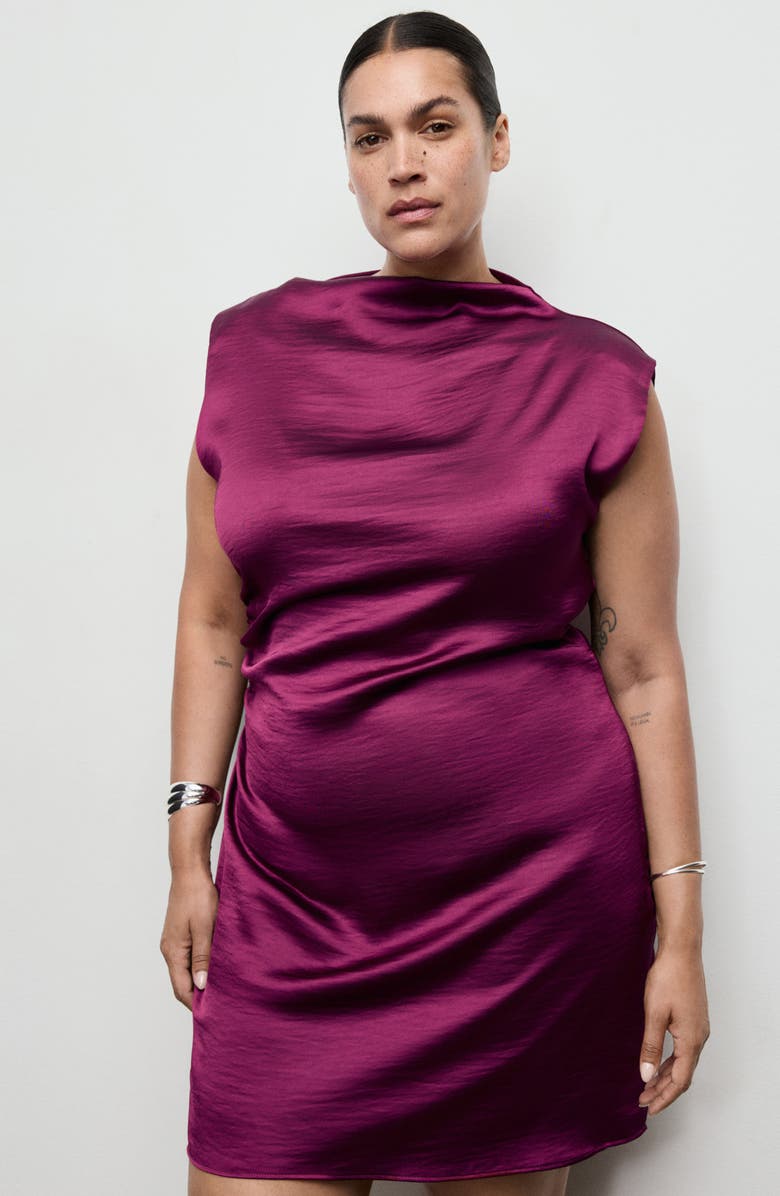 MANGO Sori Metallic Draped Minidress, Alternate, color, Strawberry