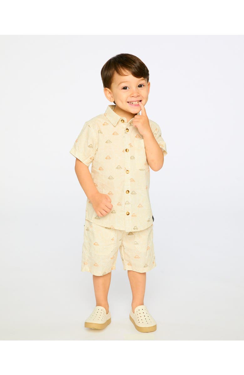 Deux par Deux Short Sleeve Safari Print Poplin Shirt, Alternate, color, Beige Safari Print