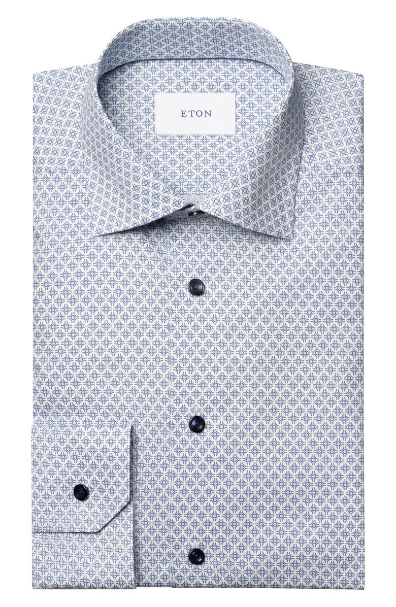 Eton Contemporary Fit Geometric Print Cotton Dress Shirt, Alternate, color, Light Blue
